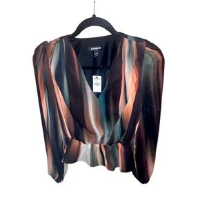 NWT Express Peplum Blouse, Long Sleeve, Drop Waist, Vertical Colors, XS